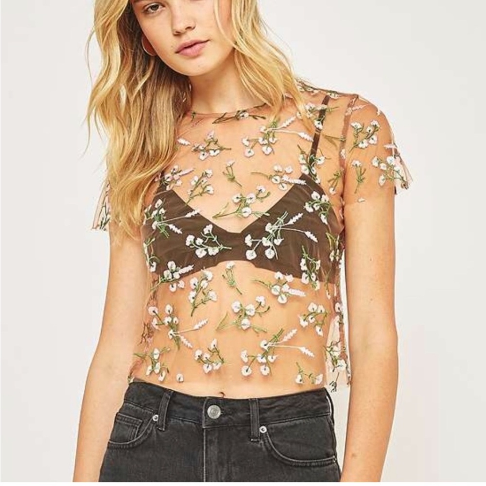 Urban Outfitters Sheer embroidered floral top |
Large